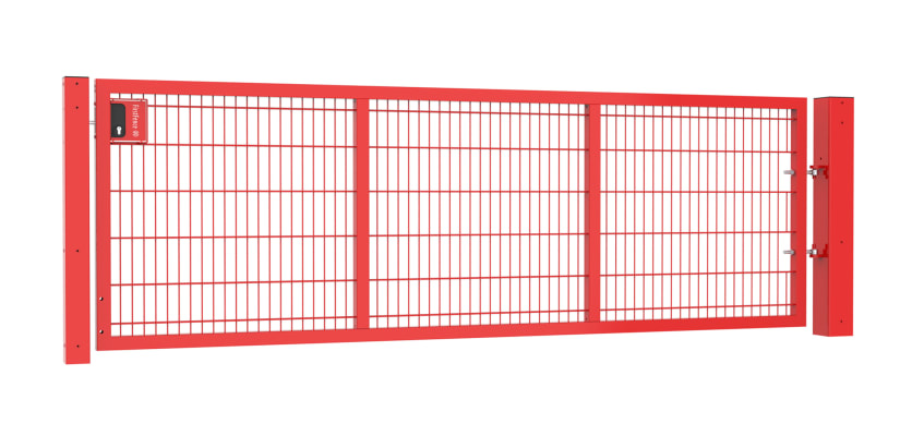 A Red 1.2m High by 3.5m Wide Apollo Twin Mesh Single Leaf Gate with Latch and Key Lock
