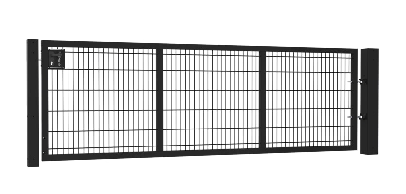 An 868 Twin Mesh Apollo Single Leaf Gate in Black - 1.2m High by 3.5m Wide with Key Lock