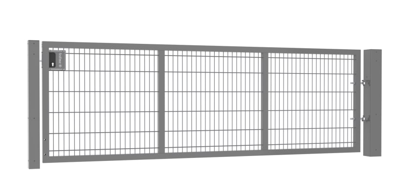 1.2m High by 3.5m Wide Apollo 868 Twin Mesh Single Leaf Gate in Grey with Latch and Key Lock