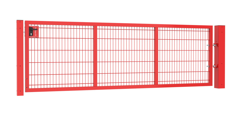 A 1.2m x 3.5m single leaf 868 Twin Mesh Apollo Gate with Key Lock - Red Finish