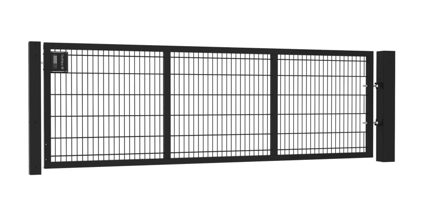 A Black Apollo 1.2m High by 3.5m Wide 868 Twin Mesh Single Leaf Gate with Digital Key Pad Lock