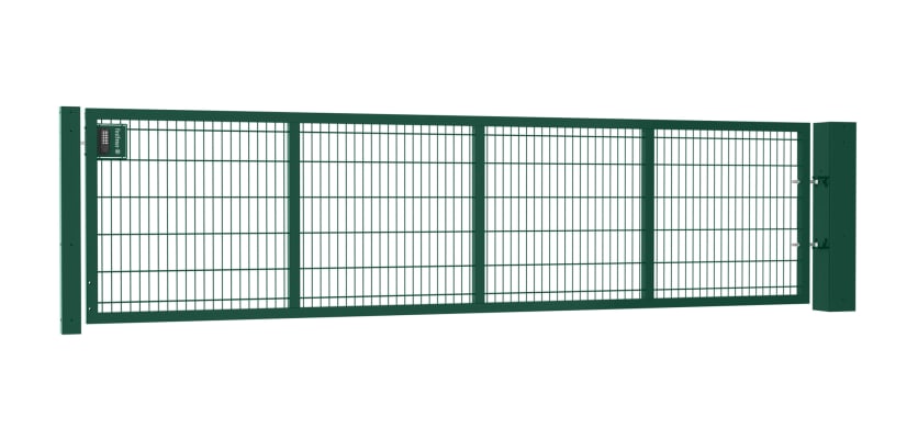 An Apollo 1.2m High by 4.0m Wide Green 868 Twin Mesh Gate with Digital keypad lock