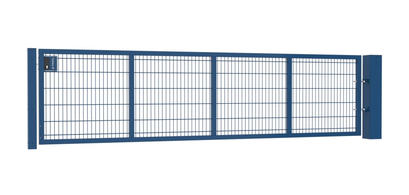 A Blue 1.2m High by 4.0m Wide Apollo 868 Twin Mesh Gate with Key Lock