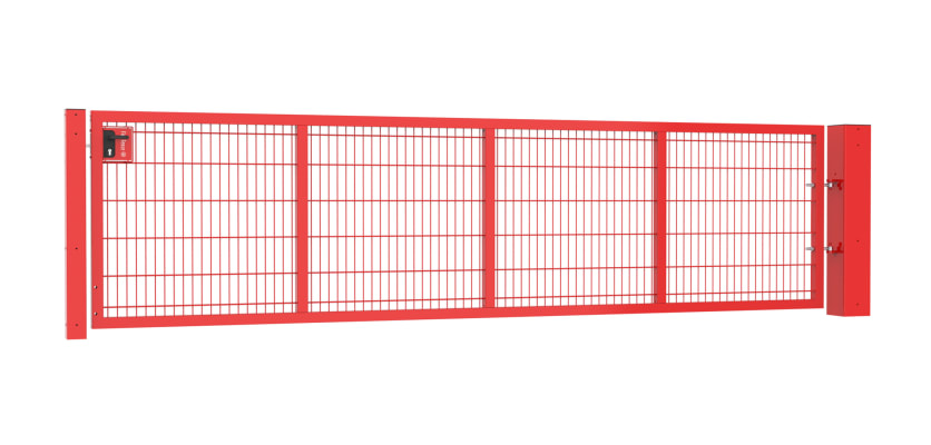 A Red 1.2m High by 4.0m Wide Apollo Twin Mesh Single Leaf Gate with Latch and Key Lock