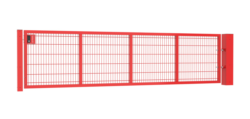 A 1.2m x 4.0m single leaf 868 Twin Mesh Apollo Gate with Key Lock - Red Finish