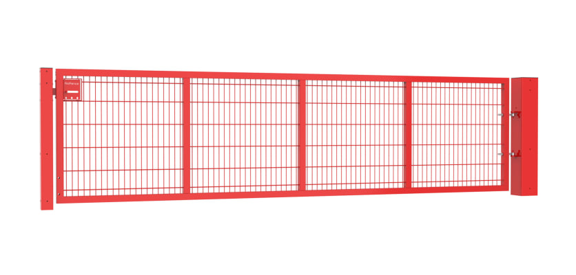 A Red 1.2m High by 4.0m Wide Apollo Twin Mesh Single Leaf Gate with Latch and Key Lock