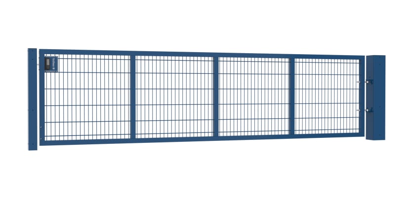 An Apollo Single leaf 868 Twin Mesh gate 1.2m high by 4.0m wide with a digital keypad - Blue finish