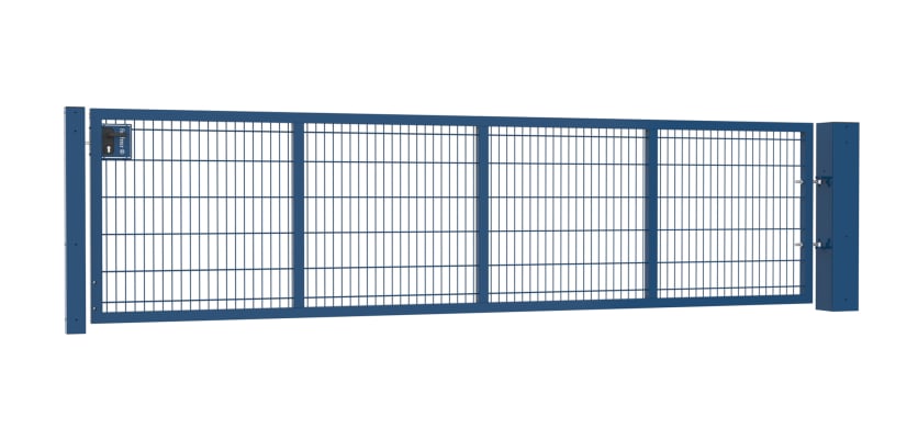 An Apollo Single Leaf 868 Twin Mesh Security Gate - 1.2m High x 4.0m Wide Blue finish with Key and latch Lock