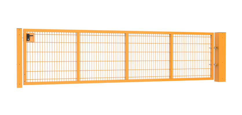 A 1.2m High by 4.0m Wide 868 Twin Mesh Apollo Gate with A Latch and Key Lock - Yellow Powder Coated Finish