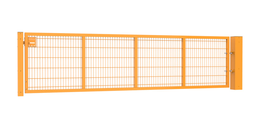 An Apollo 1.2m High by 4.0m Wide Single Leaf 868 Twin Mesh Gate with Slider Kit - Yellow Powder Coated Finish