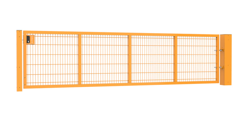 A Yellow 1.2m High by 4.0m Wide Apollo 868 Twin Mesh Gate with Key Lock