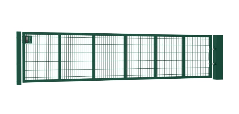 An Apollo 0.9m High by 5.0m Wide Green 868 Twin Mesh Gate with Digital keypad lock
