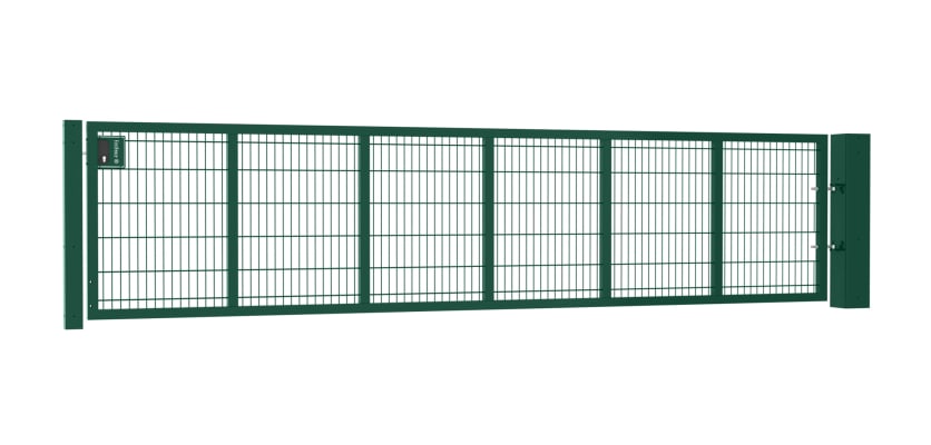 An Apollo 0.9m High by 5.0m Wide Green 868 Twin Mesh Gate with Digital keypad lock