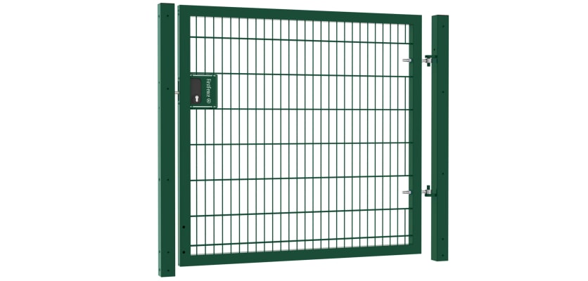A Green Apollo 868 twin mesh single leaf security gate with key lock - 1.5m high x 1.2m wide 