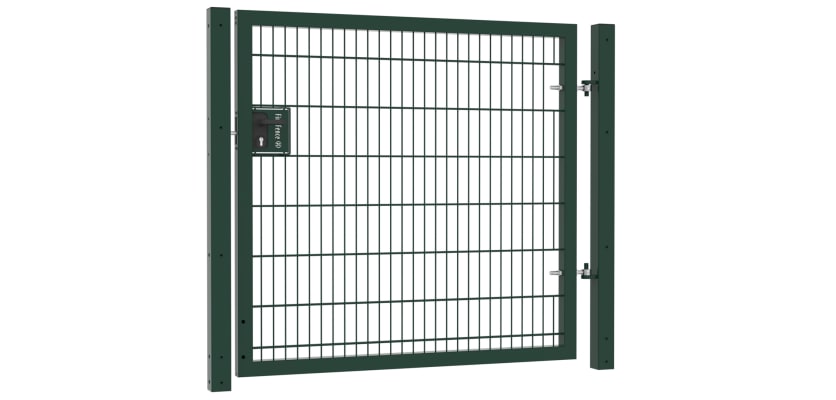 A Green Apollo 1.5m High x 2.0m Wide Single Leaf 868 Twin Mesh gate with Key and Latch Lock 