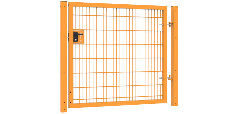 An Apollo 1.5m High x 2.0m Wide 868 Twin Mesh gate with Latch and Key Lock - Yellow PPC Finish 