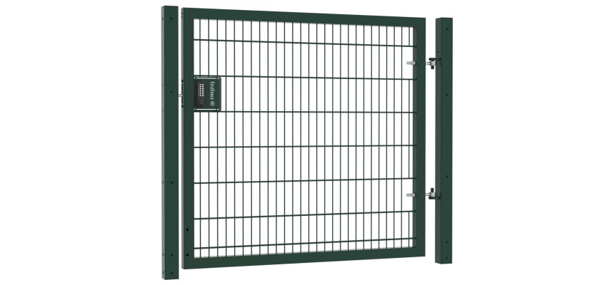 A Green 1.5m High x 2.0m Wide Single Leaf 868 Twin Mesh Security Gate with Digital Lock - Apollo Gates