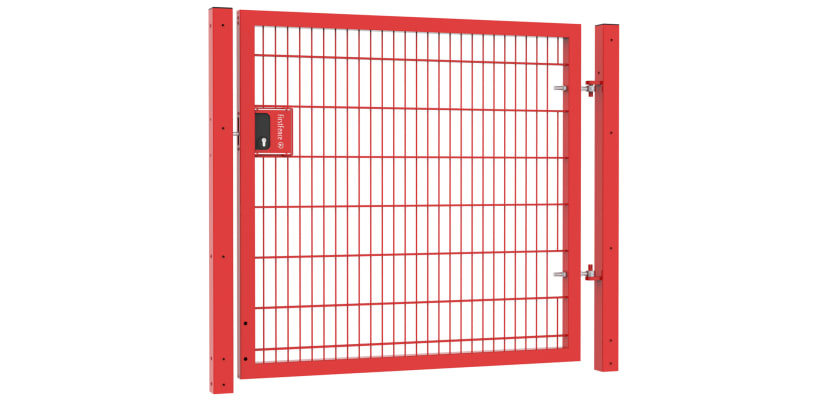 An Apollo 1.5m High x 2.0m Wide Single Leaf 868 Twin Mesh Gate with Key Lock - Red PPC Finish