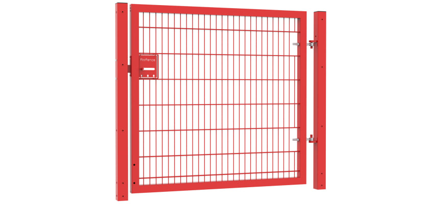 A Red Apollo 1.5m High x 2.0m Wide Single Leaf Twin Mesh Security Gate with Slider 