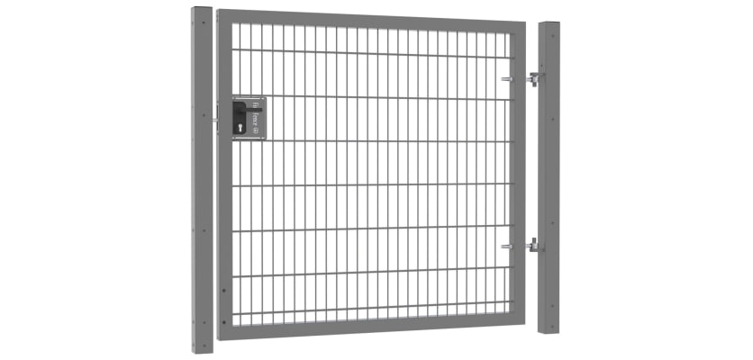 A Grey Apollo 1.5m high x 2.0m Wide Single Leaf Twin Mesh Gate with Latch and Key Lock 