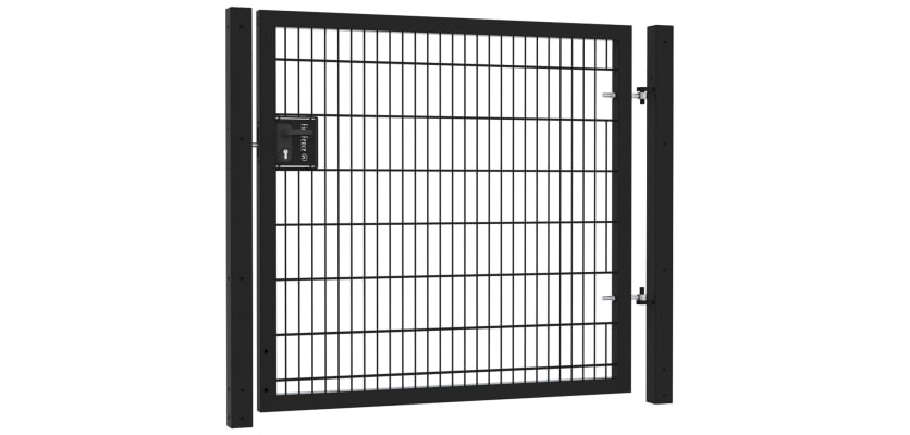 A Black Apollo 868 Twin Mesh Gate With Key and Latch Lock - 1.5m High x 2.0m Wide Single Leaf