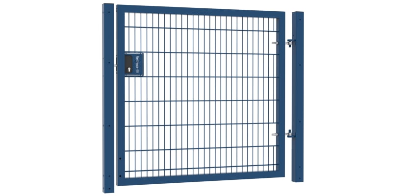A Blue Apollo 1.5m High x 2.0m Wide Single Leaf 868 Twin Mesh Gate with Key Lock