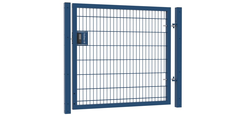 A Blue Apollo 868 Twin Mesh Single Leaf Security Gate With Digital Lock - 1.5m High x 2.0m Wide 