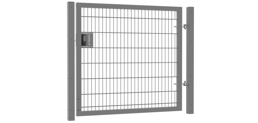 An Apollo 1.5m high x 2.0m Wide Single Leaf 868 Twin Mesh Security Gate with Digital Lock - Grey PPC Finish