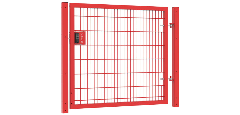 A Red 1.5m High x 2.0m Wide Single Leaf Apollo 868 Twin Mesh Gate With Digital Lock