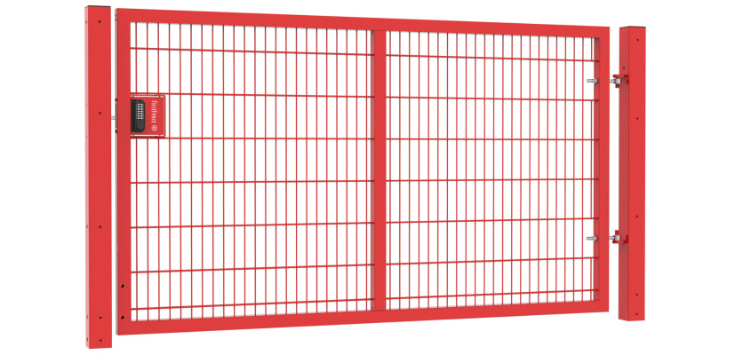A Red Apollo 1.5m High x 2.5m Wide Single Leaf 868 Twin Mesh Gate with Digital Lock