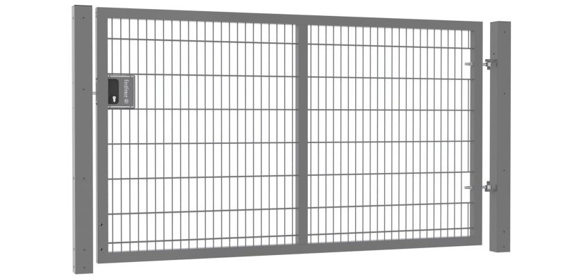 A Grey Apollo 1.5m High x 2.5m Wide Single Leaf 868 Mesh Security Gate with Key Lock