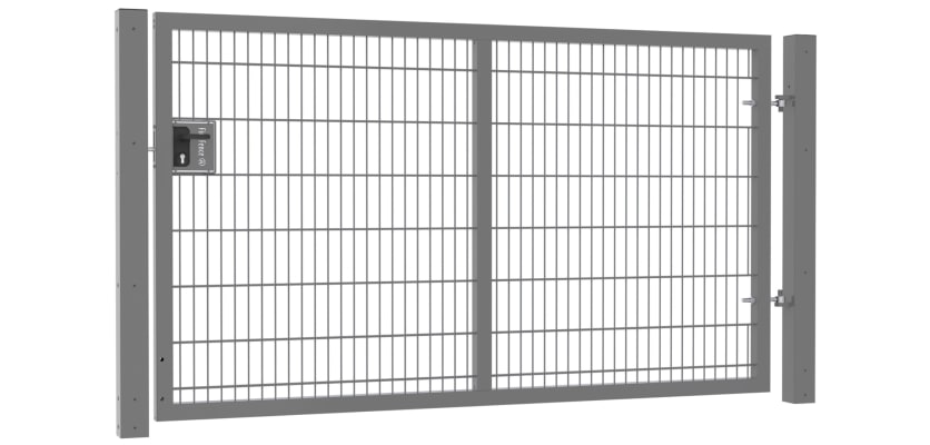 An Apollo 1.5m High x 2.5m Wide Single Leaf 868 Mesh Gate with Latch and Key Lock - Grey PPC Finish