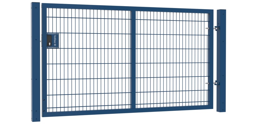 An Apollo 1.5m High x 2.5m Wide Single Leaf 868 Mesh Gate With Key Lock - Blue PPC Finish
