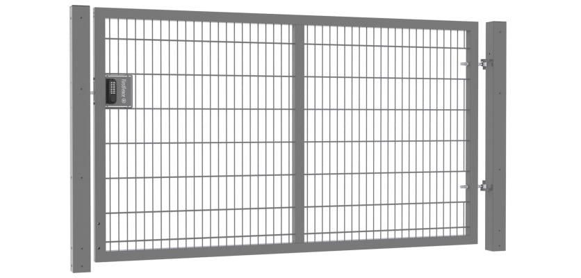 A Grey Apollo 1.5m High x 2.5m Wide Single Leaf 868 Twin Mesh Gate with Digital Lock