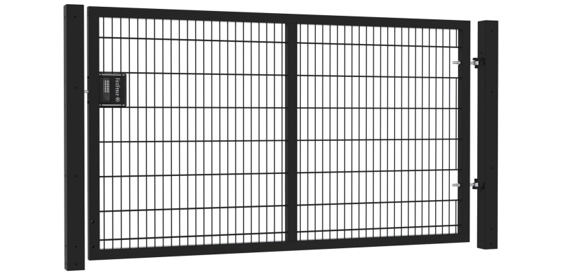 An Apollo 1.5m High x 2.5m Wide Single Leaf 868 Twin Mesh Gate with Digital Lock - Black PPC Finish