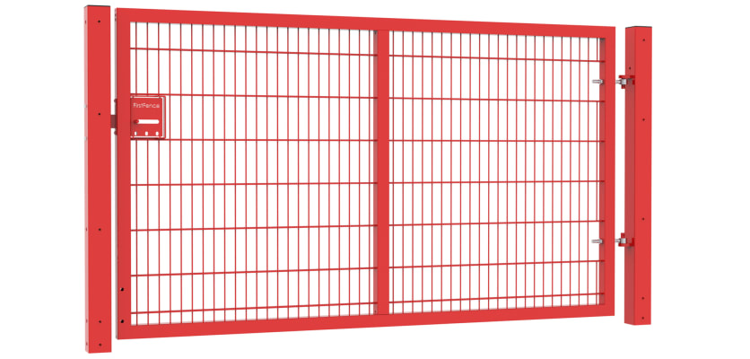 A Red Apollo 1.5m High x 2.5m Wide Single Leaf 868 Mesh Security Gate with Sliding Latch