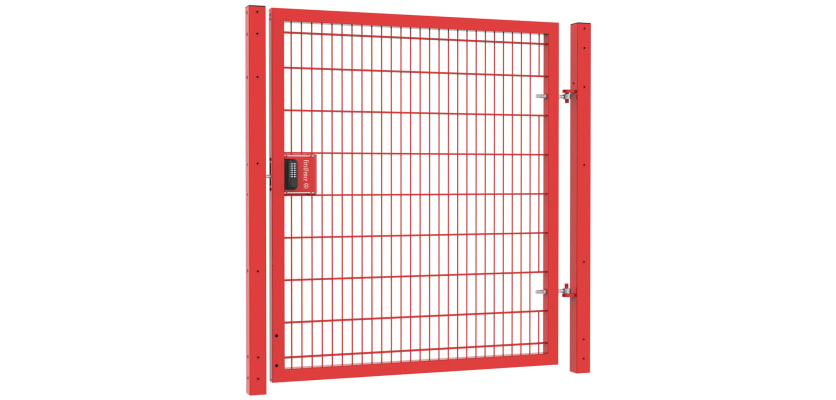 A 1.8m High x 1.2m Wide Single Leaf 868 twin Mesh Gate with Digital Lock  - Red PPC Finish