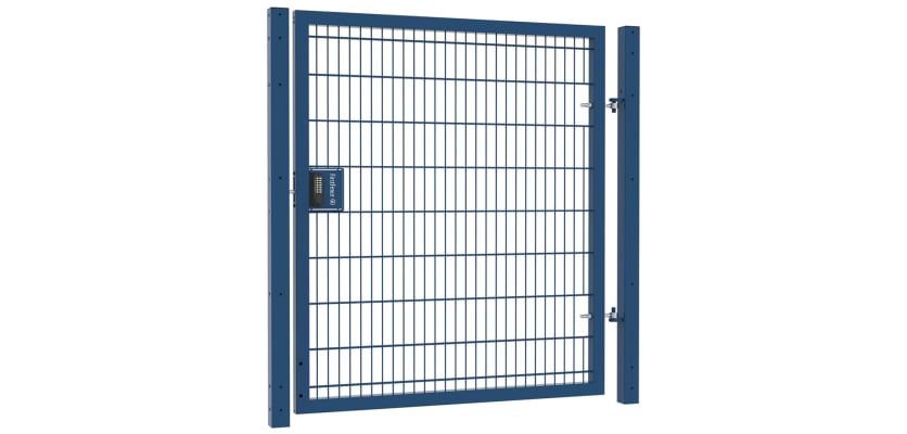 A Blue Apollo 1.8m High x 1.2m Wide Single Leaf 868 Mesh Gate with Digital Lock
