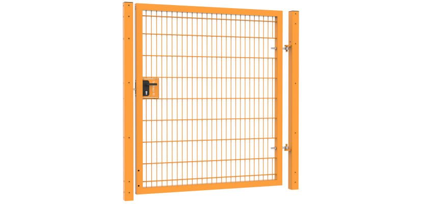 A Yellow Apollo 868 Twin Mesh Gate with Latch and Key Lock - 1.8m High x 1.2m Wide Single Leaf