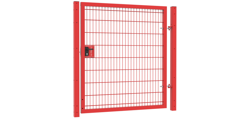 An Apollo 1.8m High x 1.2m Wide Single Leaf 868 Mesh Security Gate with Latch and key Lock - Red PPC Finish