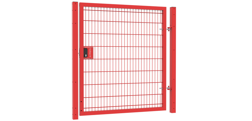 A Red Apollo 1.8m High x 1.2m Wide Single Leaf 868 Mesh Gate with Key Lock 