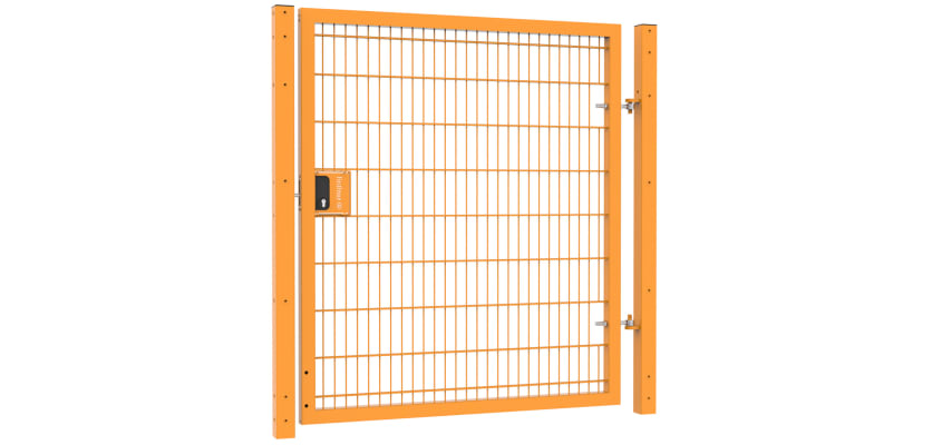 An Apollo 1.8m High x 1.2m Wide 868 Twin Mesh Single Leaf Security Gate in Yellow with Key Lock