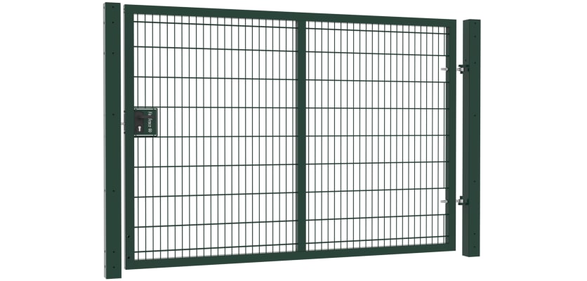 A Green Apollo 868 Twin Mesh Security Gate with Latch and Key Lock - 1.8m High x 2.5m Wide Single Leaf