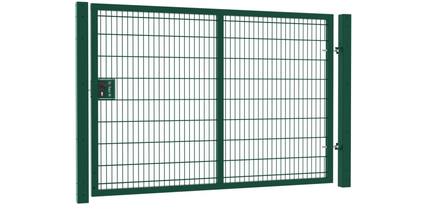 A Green Apollo 868 Twin Mesh Security Gate with Latch and Key Lock - 1.8m High x 2.5m Wide Single Leaf