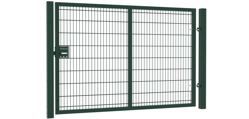 An Apollo 1.8m High x 2.5m Wide Single Leaf 868 Twin Mesh Security gate with Sliding Latch - Green PPC Finish