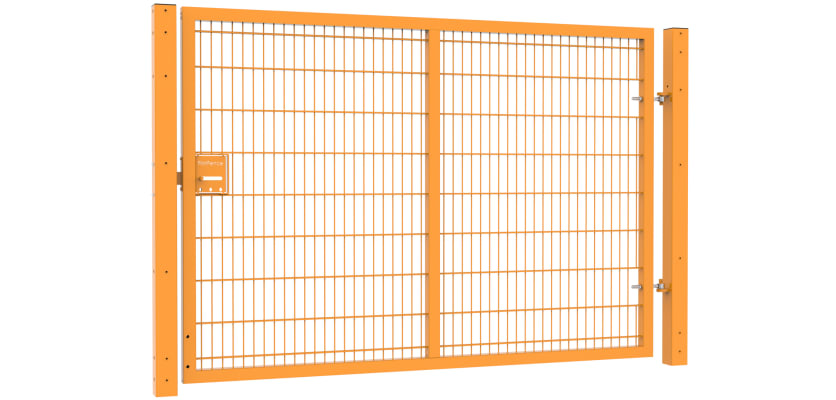 A Yellow Apollo Twin Mesh Security Gate with Slider - 1.8m High x 2.5m Wide Single Leaf 