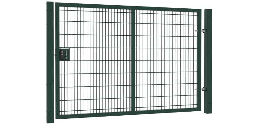A Green 1.8m High x 2.5m Wide Singl Leaf 868 Twin Mesh Security Gate with Digital Lock