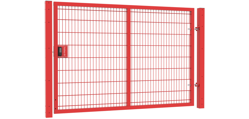 A Red Apollo 1.8m High x 2.5m Wide Single Leaf 868 Mesh Gate with Digital Lock