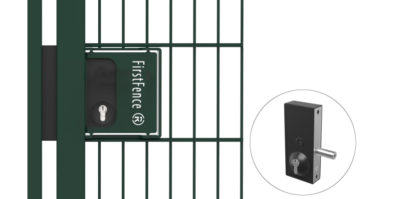 Deadbolt Lock and Fixing Kit installed on mesh gate