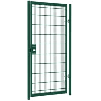 Twin mesh single leaf gate kit in green, measuring 2.0 meters high and 1.2 meters wide, featuring a sturdy frame and latch mechanism.